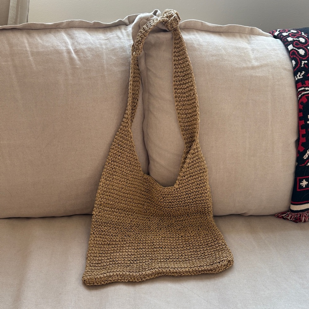 Anthropologie Tan Crochet Shoulder Bag